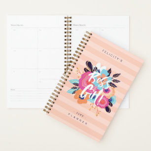 Boss Girl Trendy Bold Florals & Blush Streifen Planer