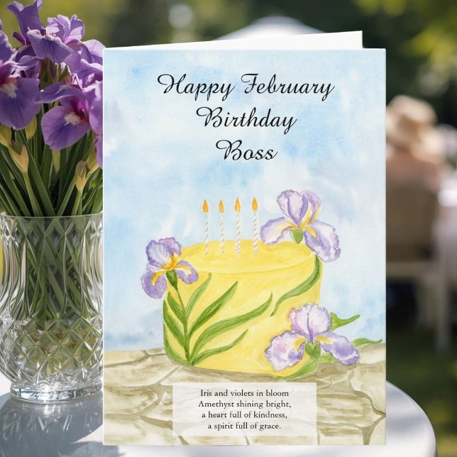 Boss Happy February Irises Birthday Cake Karte (Von Creator hochgeladen)