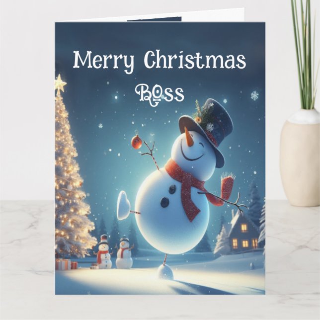 Boss Happy Snowman Hot Chocolate Weihnachten Karte (Vorderseite)