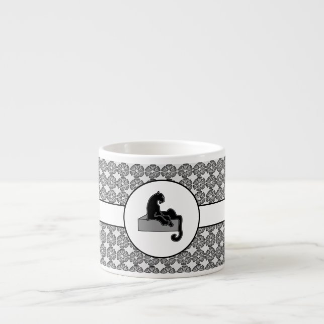 Boss Lady Black Cat und Pattern Blume Espressotasse (Vorderseite)