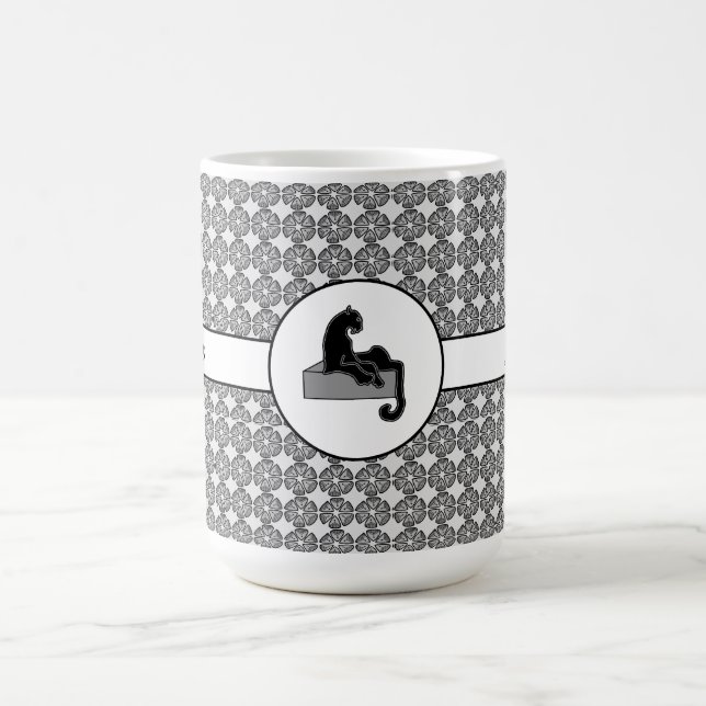 Boss Lady Black Cat und Pattern Blume Kaffeetasse (Mittel)