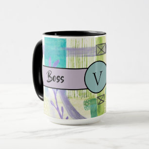 Boss Lady Black Monogram Abstrakt 2 Ringer 15oz Tasse