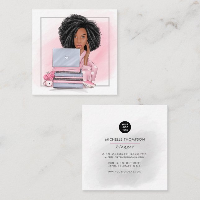 Boss Lady Blogger Business Card Quadratische Visitenkarte (Vorne/Hinten)
