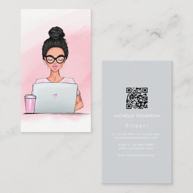 Boss Lady Blogger QR Code Business Card Visitenkarte (Vorne/Hinten)