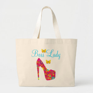 Boss Lady Blumen High Heel Schuh Jumbo Tote Stoffbeutel