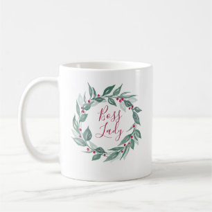 Boss Lady Boho Greenery Wreath Red Berries Holiday Kaffeetasse