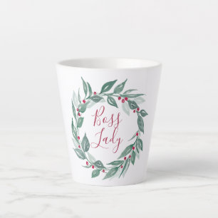 Boss Lady Boho Grüne Wreath Red Berries Holiday Milchtasse