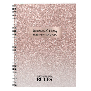 Boss Lady CEO Rose Gold Glitzer Name und Titel Notizblock