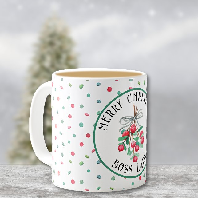 Boss Lady, Christmas Mistletoe Candy Muster 11oz Kaffeetasse (Von Creator hochgeladen)