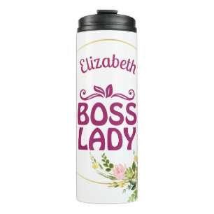Boss Lady Cooler Blumenrosa Text Thermosbecher