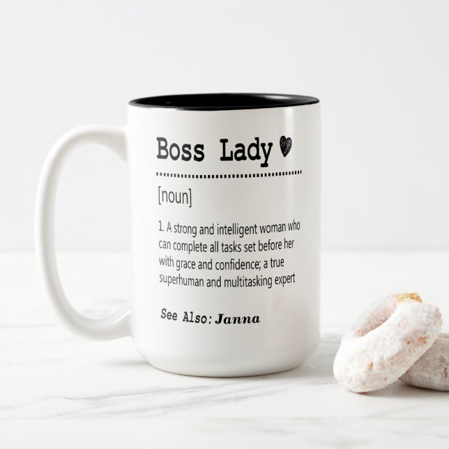 Boss Lady Definition Zweifarbige Tasse (Mit Donut)