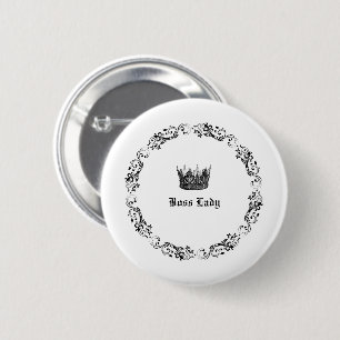 Boss Lady Elegante Crown Black and White Button