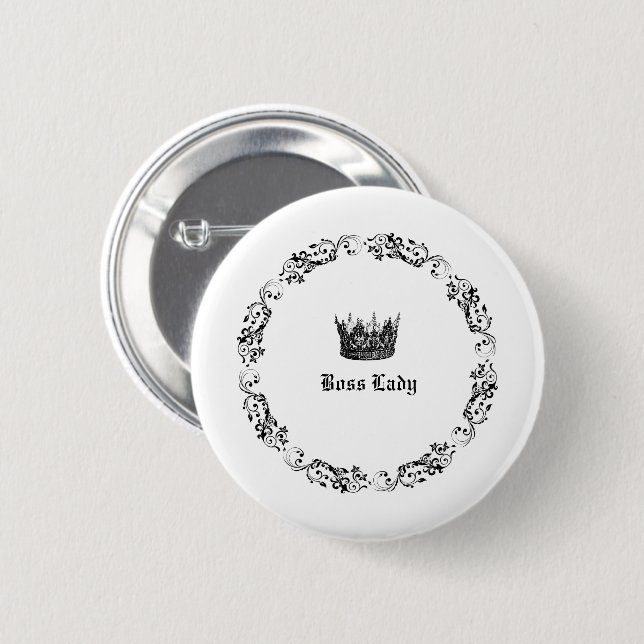 Boss Lady Elegante Crown Black and White Button (Vorne & Hinten)