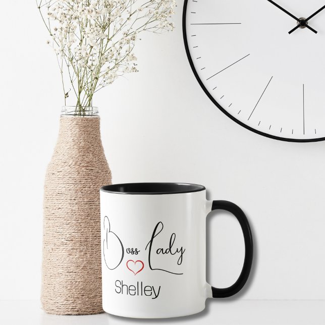 Boss Lady Funny Minimal Black Script Red Heart Tasse (Von Creator hochgeladen)