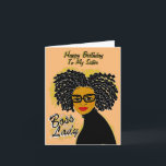 Boss Lady Happy Birthday Sister African American Karte<br><div class="desc">Diese coole Geburtstagskarte enthält eine afroamerikanische Frau mit lockigen Haaren und Gläsern und die Worte "Boss Lady". Holen Sie sich diese Karte mit viel Persönlichkeit für Ihre Schwester zum Geburtstag.</div>