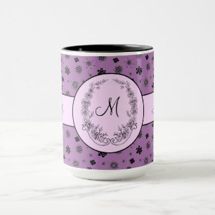 Boss Lady Lila Black Monogram Ringer 15oz Tasse