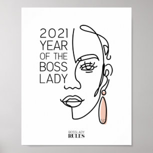 Boss Lady Line Art Face Typografie Motivierend Poster