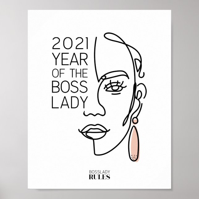 Boss Lady Line Art Face Typografie Motivierend Poster (Vorne)