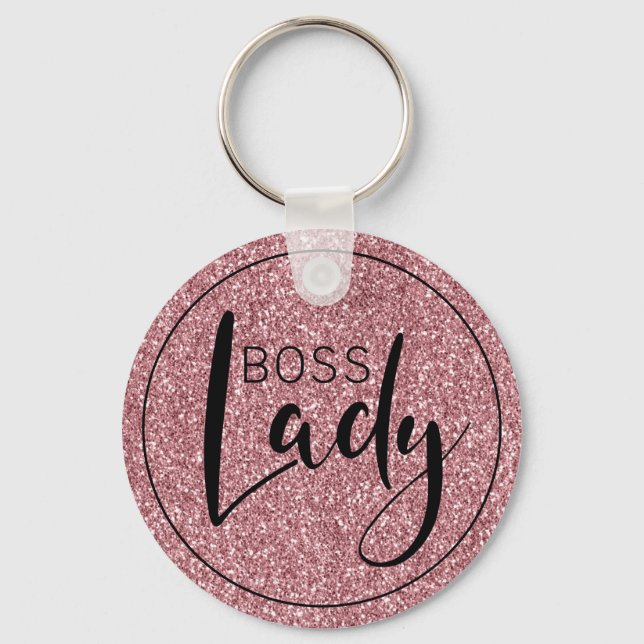 Boss Lady Logo Trendy Girly Pink Glitzer Schlüsselanhänger (Vorderseite)