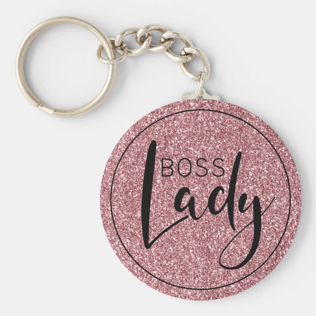 Boss Lady Logo Trendy Girly Pink Glitzer Schlüsselanhänger (Vorne)
