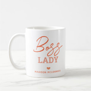Boss Lady Modern Pink Orange Script Personalisiert Kaffeetasse