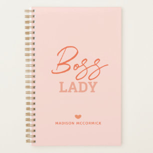Boss Lady Modern Pink Orange Script Personalisiert Planer