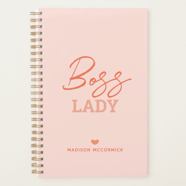 Boss Lady Modern Pink Orange Script Personalisiert Planer (Vorderseite)