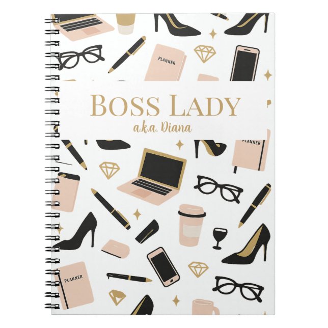 Boss Lady Notebook – Custom Name Gift for Women Notizblock (Vorderseite)