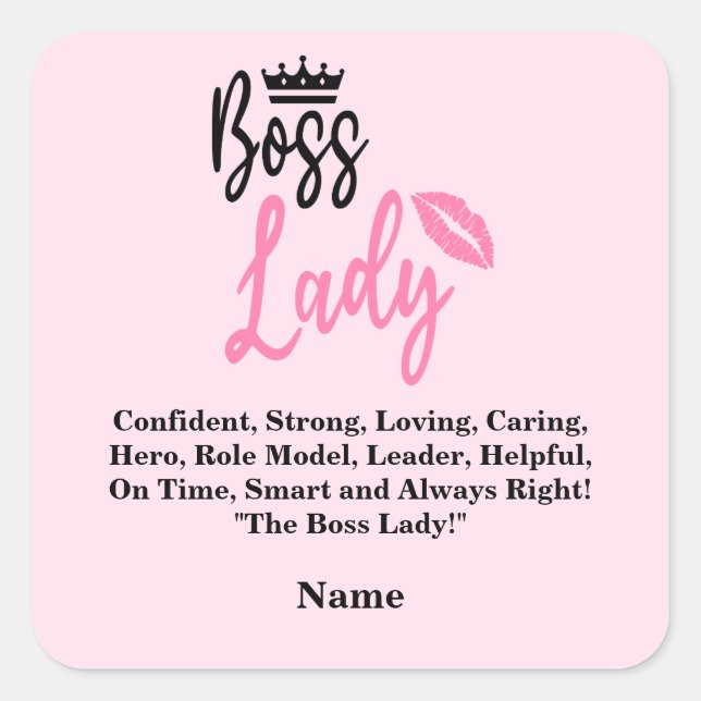 Boss Lady, Personalisierter Name Geschenk für sie Quadratischer Aufkleber (Vorderseite)