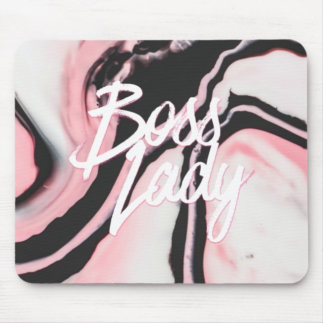 Boss Lady Pink Black Painted Marmor Mousepad (Vorne)