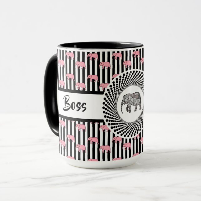 Boss Lady Pink Elefanten Ringer 15oz Tasse (Vorderseite Links)