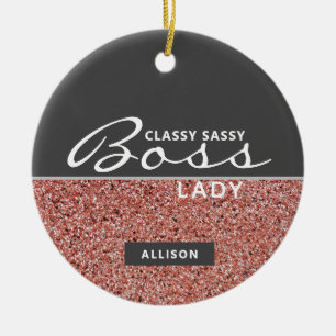 Boss Lady Pink Rose Gold Glitzer Personalisiert Keramik Ornament