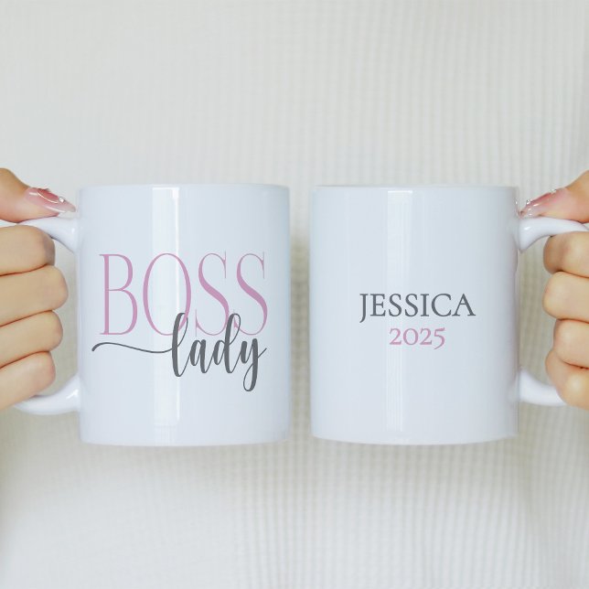 Boss Lady Pink und Grau Kaffeetasse (Von Creator hochgeladen)
