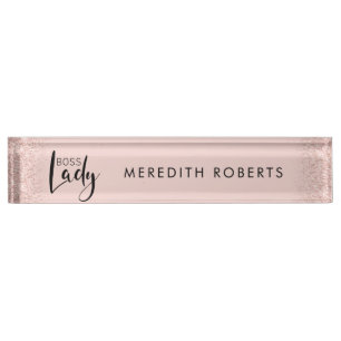Boss Lady Rose Gold Blush Glitzer Personalisiert Namensplakette