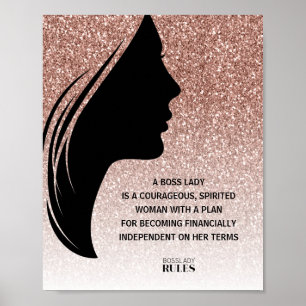 Boss Lady Rose Gold Glitzer Motivierend Zitat Poster