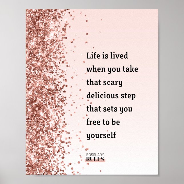 Boss Lady Rose Gold Glitzer Motivierend Zitat Poster (Vorne)