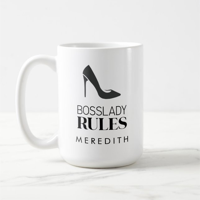 Boss Lady Rules Stiletto-Logo Personalisiert Kaffeetasse (Links)