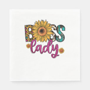 Boss Lady Sonnenblumen Leopard Kuh Print Empowerme Serviette