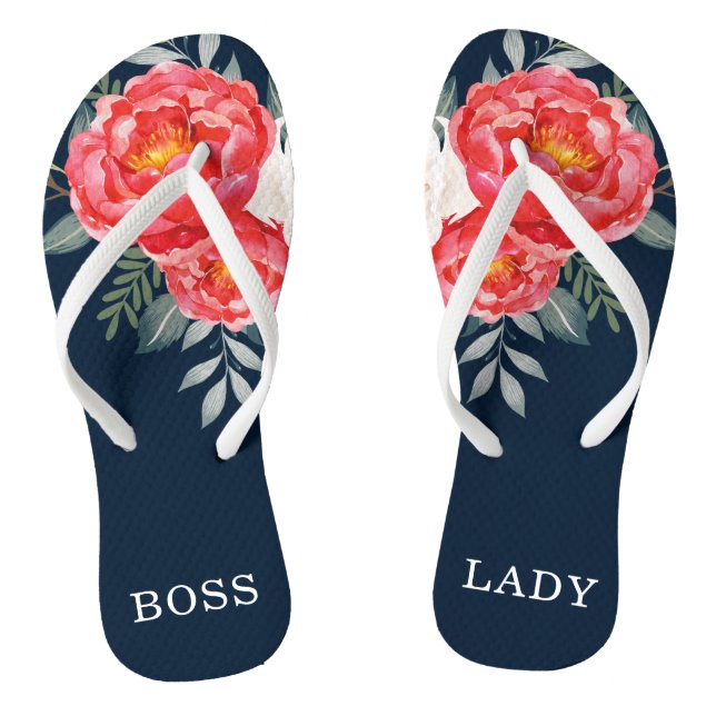 BOSS LADY / Vintag Botanische Rote Blütenstände Flip Flops (Fußbett)