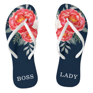 BOSS LADY / Vintage Botanische Rote Blumen Pfingst Flip Flops