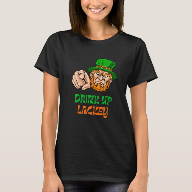 Boss Leprechaun Says Drink Up Lackey and Pointing  T-Shirt (Vorderseite)