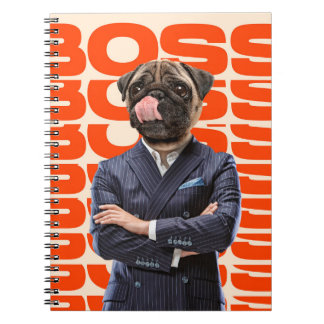 Boss mit Hundekopf stehend mit Händchenüberzug Notizblock