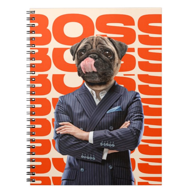 Boss mit Hundekopf stehend mit Händchenüberzug Notizblock (Vorderseite)