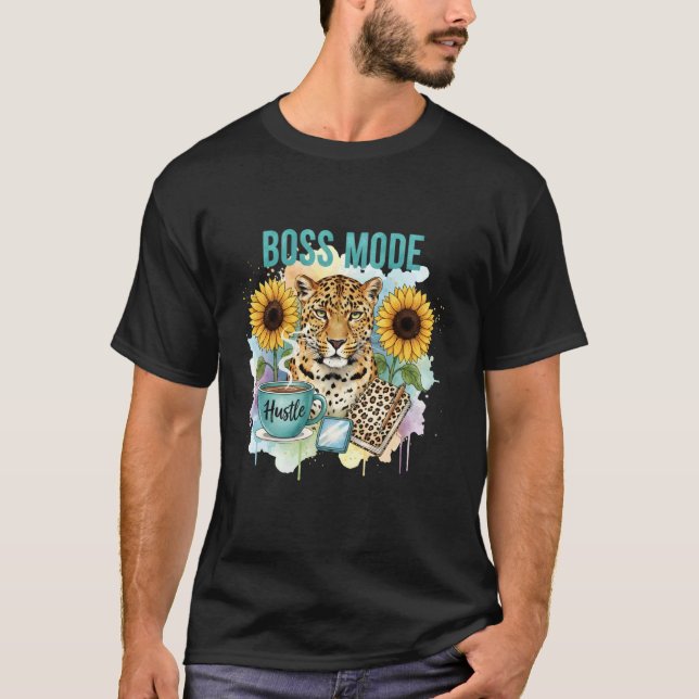 Boss-Modus-Design mit Leopard und Sonnenblumen für T-Shirt (Vorderseite)