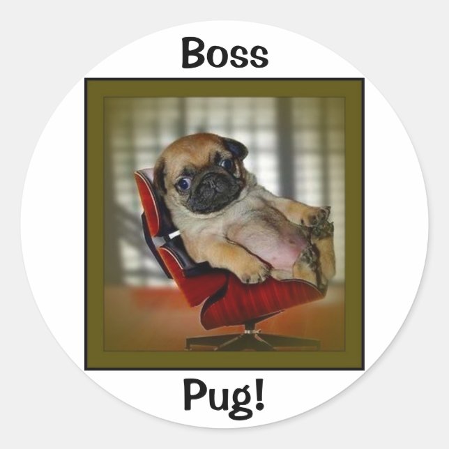 Boss Mops! Runder Aufkleber (Vorderseite)