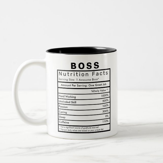 Boss Nutrition Facts Statistics Funny Zweifarbige Tasse (Links)