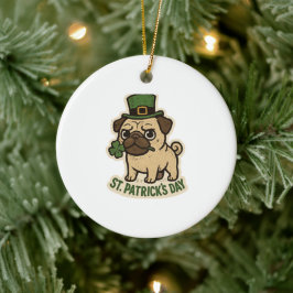 Boss Pug Leprechaun Hat St.Patrick's Day Keramik Ornament
