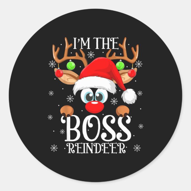 Boss Reindeer Christmas Family Matching Group Funn Runder Aufkleber (Vorderseite)