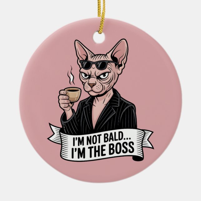 Boss Sphynx-Katze Coffee-Kunst Keramik Ornament (Vorne)