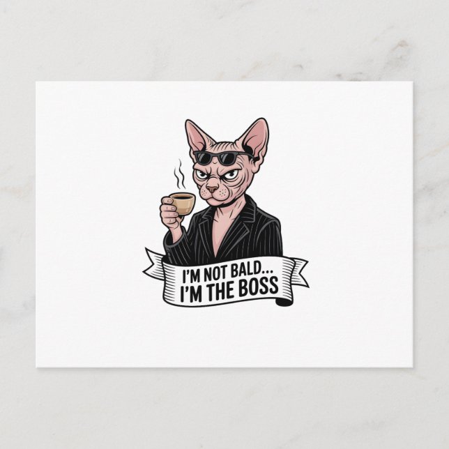 Boss Sphynx-Katze Coffee-Kunst Postkarte (Vorderseite)